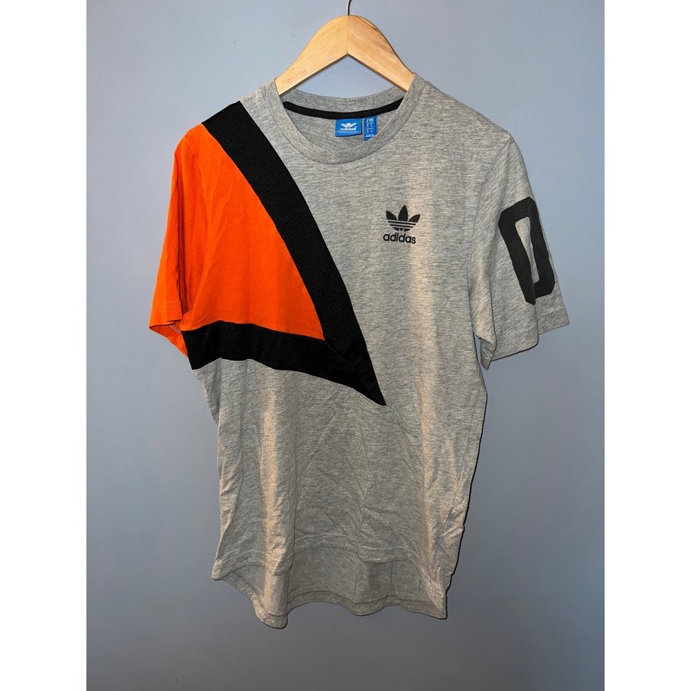 Adidas Originals Mens Small Gray Orange Colorblock Trefoil 03 Graphic T-Shirt